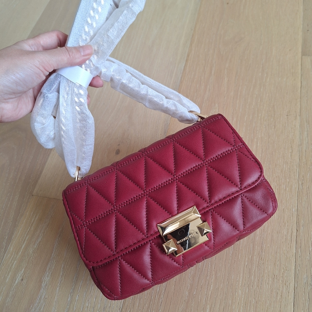 NWT Michael Kors Sloan Quilted Bag Small Size Maroon - Picture 2 of 10